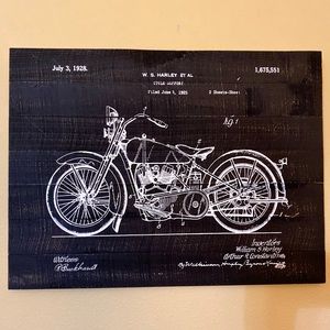 wooden wall hanging, motorcycle themed